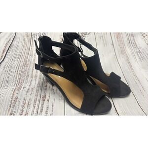 Soda Black‎ Suede Cutout Ankle Strap Block Heel Sandals Women's Size